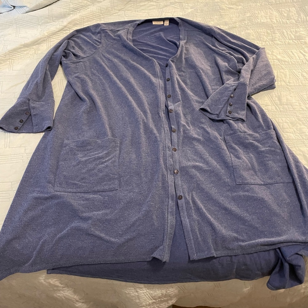 Logo by Lori Goldstein Blue Button-Front Long Cardigan